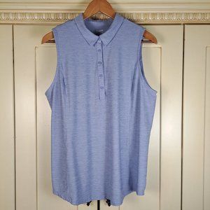 Duluth Women's Sleeveless Colllared Button Neck Lt Blue-Violet Top Sz Large